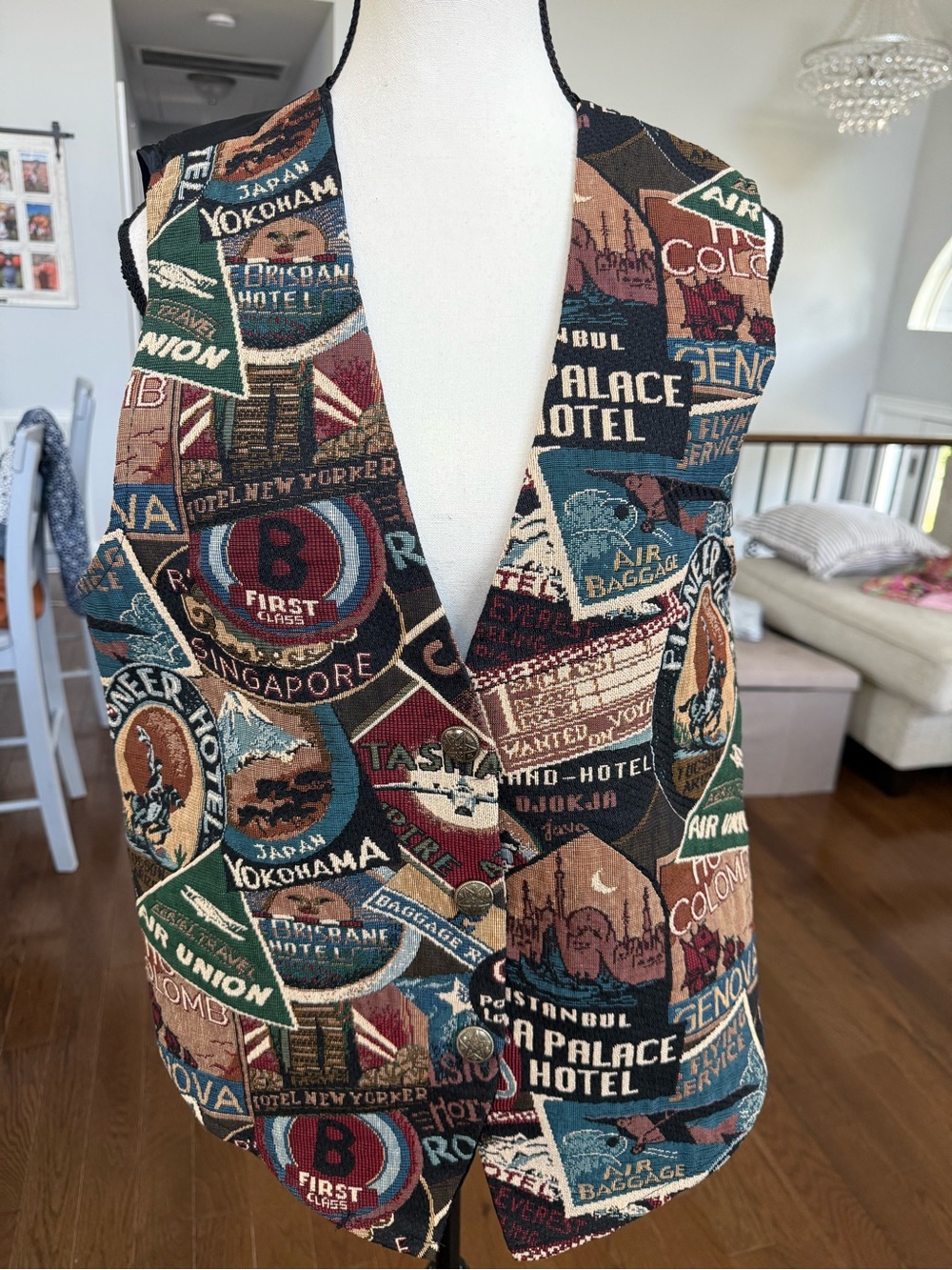 Vintage Denim Republic Travel Patchwork Tapestry Vest in Multicolor